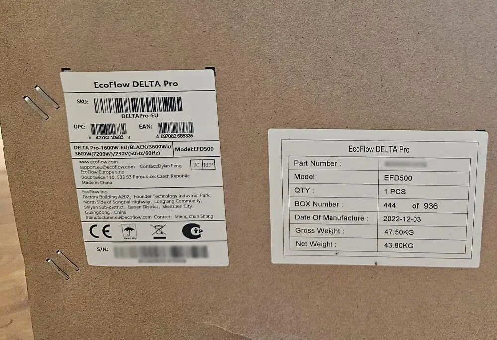 étiquette de livraison du ecoflow delta pro